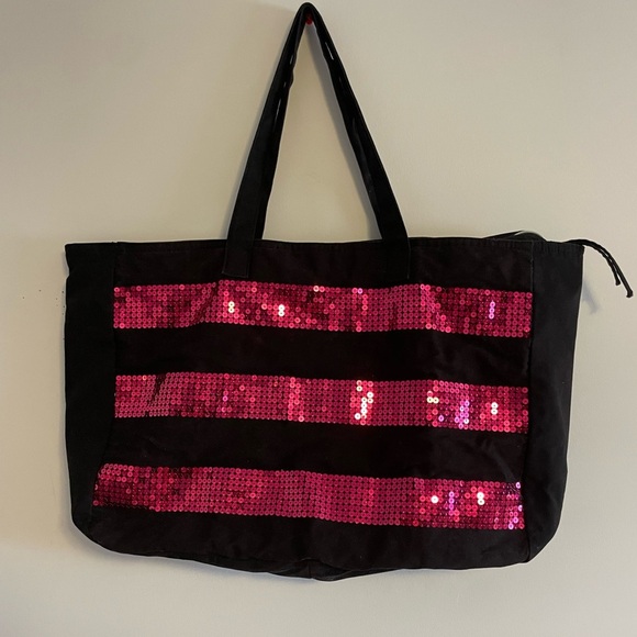 Victoria's Secret Black and Hot Pink Sequin Tote Bag - Picture 3 of 7